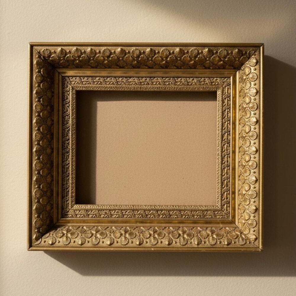 Antique Victorian Gold Gilt Picture Frame Seashell Embossed Ornate 16"x18"